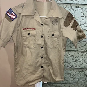Boy Scout UNIFORM SHIRT Women’s Ladies Blouse Small 6-8 Tan Short Sleeve E14 - Picture 1 of 8