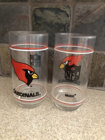 Arizona Cardinals NFL Mobil Gas Promo Libbey Drinking Glass Tumbler Pair Cover