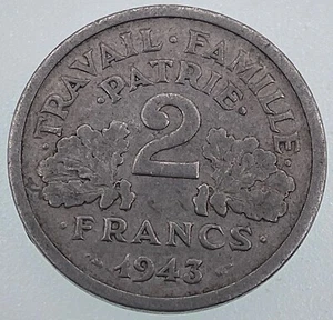 World Coin: 1943 France - 2 Francs - Circulated (SKU 258) - Picture 1 of 4
