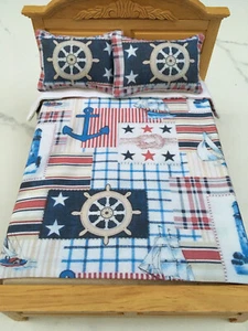 Dollhouse Miniatures bedspread comforter blanket with 2 pillows 1:12 scale #P162 - Picture 1 of 3