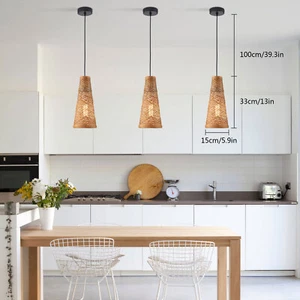 3Pcs Bamboo Wicker Rattan Shade Pendant Light Fixture Art Hanging Ceiling Lamp - Picture 1 of 12