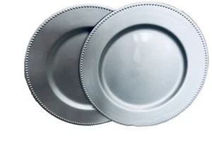 Set Of 2 Silver Charger Plastic Plates 13 Inches - Picture 1 of 5