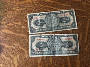 2 MEXICO 1961 1 PESO PAPER MONEY 25-1-61 SERIES JW & JV - Picture 1 of 12