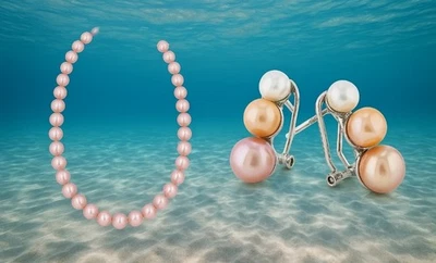 Classy Pink Freshwater Beaded 18 Necklace & MultiColored Pearl Earring Set NWOT - Image 1 of 4