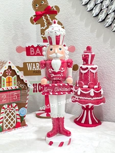 Christmas Candy Cane Peppermint Red Nutcracker Soldier Resin Figurine 15.5" - Picture 1 of 7