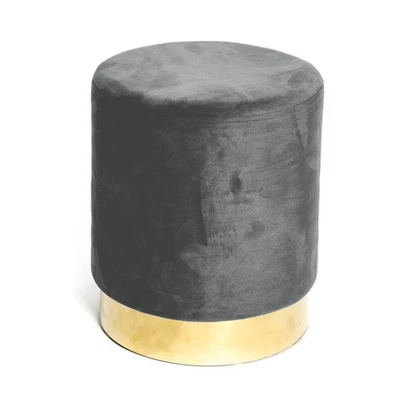 Velvet Hocker Pouf aus dunkelgrauem Samt mit goldenem Gestell   Elegantes Design - Bild 1 von 3
