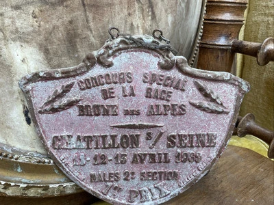 Ancienne Plaque Concours Agricole Race Brune Des Alpes 1969 Châtillon Sur Seine - Photo 1/4