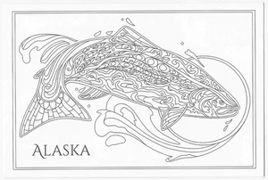 Alaska Lachs Kunst Postkarte Rabe verrückte Designs - Bild 1 von 2