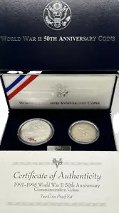1991-1995 WORLD WAR II 50TH ANNIVERSARY Two Coin Proof Set with COA & OGP #1420 - Picture 1 of 8