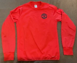 Mens Red Orange Man Utd Warm Up Adidas Jumper Size Small Manchester United - Picture 1 of 4