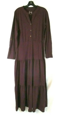 Maxi Vestido Denim & Co. Con Niveles Cuello en V Púrpura Talla XS Manga con Pestaña Enrollada para Mujer F275 Foto 1 de 4