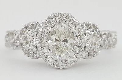 Celebration Oval Three Stone Halo Diamond Engagement Ring 1 ct 14K White Gold - Image 1 of 4