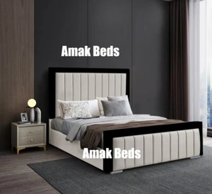 NEW OTTOMAN STORAGE PANEL PLUSH VELVET UPHOLSTERED BED FRAME DOUBLE & KING SIZE - Picture 1 of 13