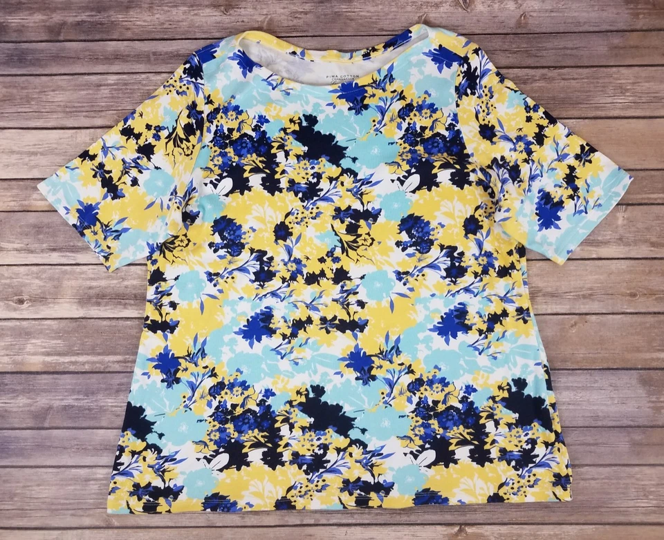 Top Charter Club Luxury Algodón Pima Talla Grande 1X Floral Manga Corta Foto 1 de 4