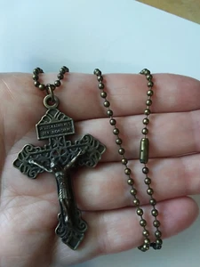 Perdón Crucifijo Bronce Collar Bola Cadena Estilo Vintage Cruz Italia - Imagen 1 de 4