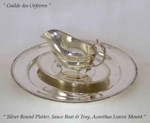 Silver Round Platter 14", Sauce/Gravy Boat & Saucer with Acanthus Leaves Border - Picture 1 of 12