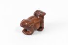 Netsuke Japanese antique Wood carved figure frog parent and child frog (A47)