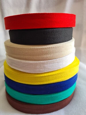 Cotton Webbing Herringbone Tape Ribbon 25mm DIY Apron Bunting 13 COLOURS + MIX - Image 1 of 4