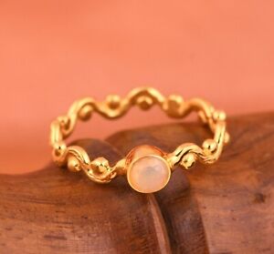 Ethiopian Opal Gemstone 18k Gold Plated Eternity Engagement Women Band Ring 