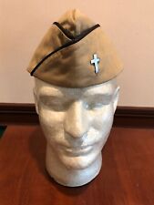 WWII US ARMY CHAPLAIN OVERSEAS HAT CAP TAN WOOL BLACK PIPING SIZE 7 1/4 CLEAN