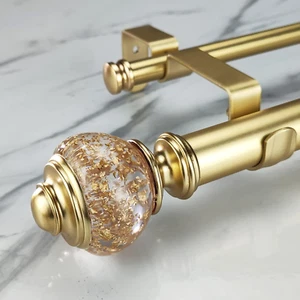 Double Curtain Rod Set:1-1/8 Inch Diameter Luxury Gold Curtain Rods, 72-144 Inch - Picture 1 of 9