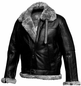 Mens RAF Aviator Bomber Sheepskin Fur Shearling Leather Jacket Pilot Flying Coat - Picture 1 of 5