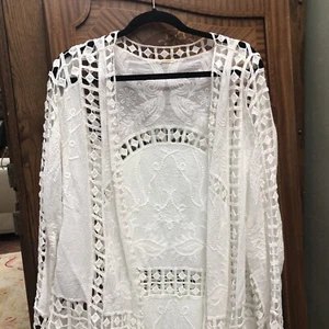 Embroidered Batenburg Lace Long Sleeve Jacket Below Knee One Size Small Blemish - Picture 1 of 16