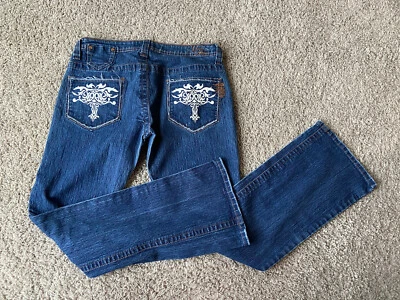 Pantalones de mezclilla elásticos con estampado Y2K bordado talla 11/12 Meca Femme azules para mujer Foto 1 de 4