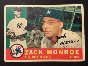 Zack Monroe Yankees Signed 1960 Topps Baseball Card #329 Auto Autograph