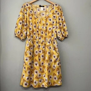 B Smart Womens Size 11 12 Yellow Artsy Floral Short Dress Pockets Romantic Boho - Picture 1 of 7