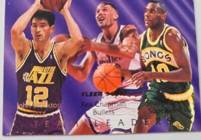 Líderes de equipo Fleer 94-95 Shawn Kemp, John Stockton, Rex Chapman Foto 1 de 3