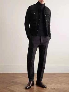 Chaqueta de camionero de cuero negra para hombre gamuza pura hecha a medida talla S M L XL XXL - Imagen 1 de 4