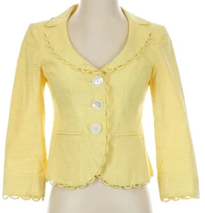 NANETTE LEPORE YELLOW WHITE GINGHAM LOOP TRIM JACKET SZ 2 LINED - Picture 1 of 10