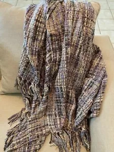COZELLE - MULTI COLOR PURPLE CHECK STRIPE THROW - 50X60 - Picture 1 of 4
