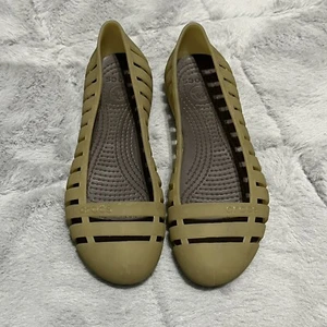 CROCS Youth Girls Sz 4 Flats Green Slip On Shoes With Cutouts - Picture 1 of 10