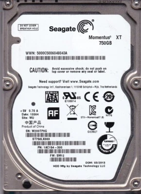 ST750LX003 p/n: 1AC154-300 s/n: W20 fw: SM12 WU 750GB 2.5 SATA C17-13 - Image 1 of 2