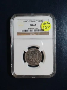 1955G GERMANY ONE MARK NGC MS62 SILVER 1M Coin PRICED TO SELL QUICKLY! - Picture 1 of 4
