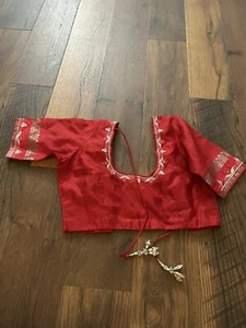 Red Gadwal Silk Full Stitched Blouse With Work Size 36/38/40 - Picture 1 of 4