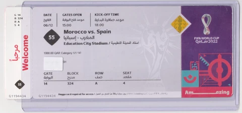 World Cup Souvenir Ticket Match number #55 Spain Vs Morocco Cover