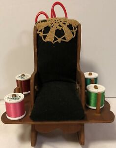 Wood sewing notions chair,  Wooden rocker holder for scissors, thread,pins, etc.