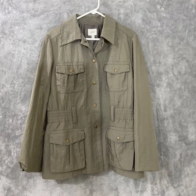 Chaqueta utilitaria J. Jill para mujer L alta verde cremallera completa bolsillos ceñidos en la cintura * Foto 1 de 4