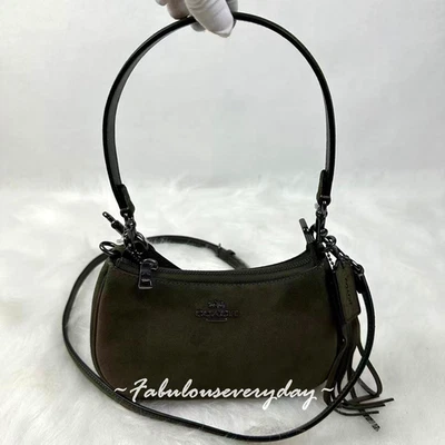 Coach Teri Mini Shoulder/Crossbody Bag In Suede/Gunmetal/Arm Green CCE42 NWT - Image 1 of 4