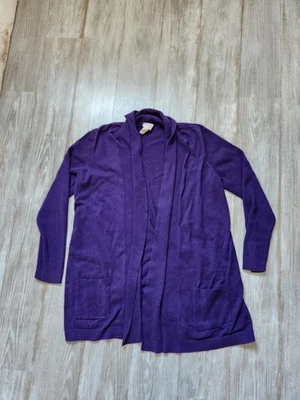 Chicos Silk Blend Open Front Cardigan Purple Long Sleeve Knit Ribbed Sz 2 - Image 1 of 4