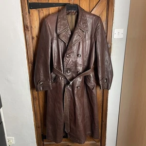 Vintage Herren braun Leder langer Gürtel zweireihiger Trenchcoat Größe L - Bild 1 von 11