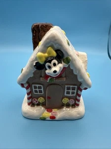 Caja de música de Navidad vintage Minnie Mouse Disney casa de pan de jengibre decoración de cerámica - Imagen 1 de 6