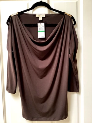 Michael Kors Top Marrón Hombro Frío Con Acentos Dorados, Talla Grande, Nuevo Con Etiquetas Foto 1 de 4