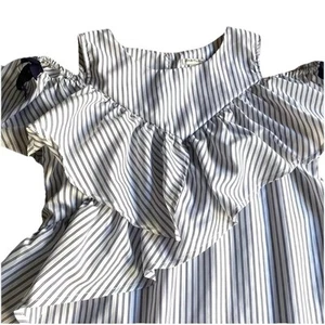 HABITUAL Girls Striped Cold Shoulder Ruffle Dress Summer Mini Western SIZE 14 - Picture 1 of 5