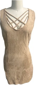Bebe Faux Suede Lattice Front Bodycon Wiggle Dress L - Imagen 1 de 7