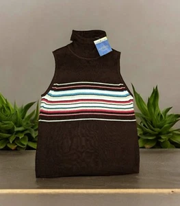 FADED GLORY Sleeveless Knit Tank Top Sweater Brown Pink Blue STRIPED Sz XL 16/18 - Picture 1 of 9
