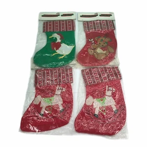 4er Set Vintage Strümpfe Weihnachten Urlaub Filz Teddybär Schaukelpferd Gans - Bild 1 von 7